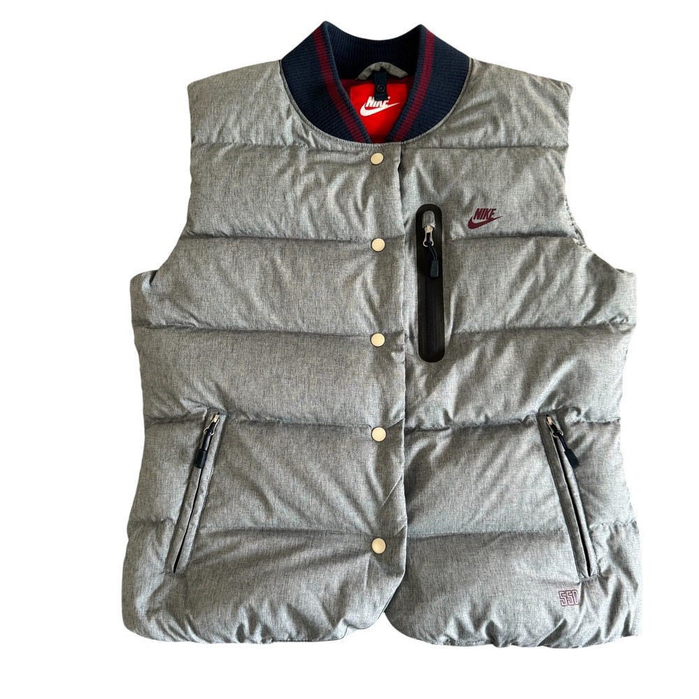 Nike Defender Medium Grey 550 Down Fill Puffer Snap Front Womens Vest 541403-405